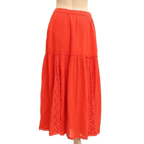 Free People Free-est Aimee Maxi Skirt Sheer Lace Tiered High Rise Red S 283580 - Picture 6 of 8